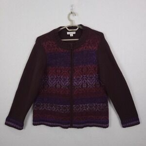 Coldwater Creek Sweater Cardigan Women XL Purple Fair Isle Lambswool Rabbit Hair